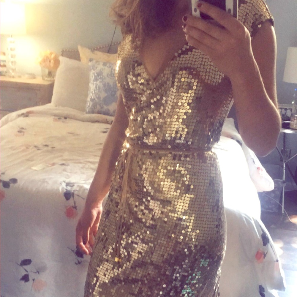 Michael Kors Small Gold Sequence Wraparound Dress